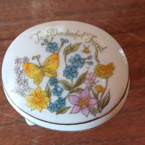 Floral Trinket Box with Butterfly Design